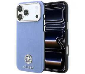 Guess Grained Round Strass Logo MagSafe niebieski / Tylna obudowa / MagSafe / iPhone 17 Pro Max i 18 Pro Max