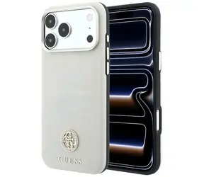 Guess Grained Round Strass Logo w kolorze beżowym / Tylna obudowa / MagSafe / iPhone 18 Pro Max, 17 Pro Max
