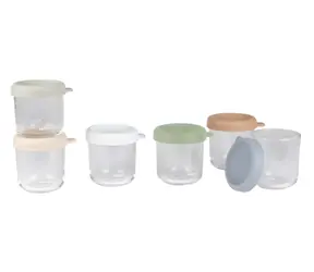 Kubki na żywność Beaba Glass 6 x 250 ml Natural / Kubki na żywność / szkło / hermetyczne wieczko