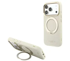 Podstawka pod pierścionek Guess 360 Grained Classic Logo beżowa / Tylna obudowa / MagSafe / Apple iPhone 18 Pro Max, 17 Pro Max