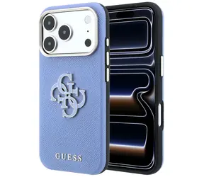 Guess Grained & Big Resin Logo niebieski / Tylna obudowa / iPhone 18 Pro Max, 17 Pro Max