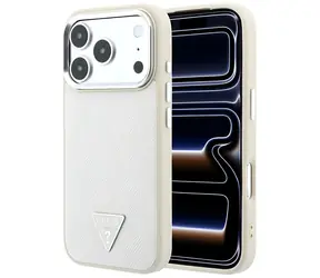 Guess Grained Triangle Logo MagSafe beżowy / Tylna obudowa / MagSafe / iPhone 17 Pro Max i 18 Pro Max