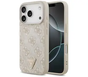 Guess Leather 4G Triangle Strass pink / Tylna obudowa / MagSafe / iPhone 18 Pro, 17 Pro