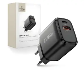 Tech-Protect NCA65W-GAN czarny / Ładowarka / GaN / 2 porty / PD 65W / QC3.0