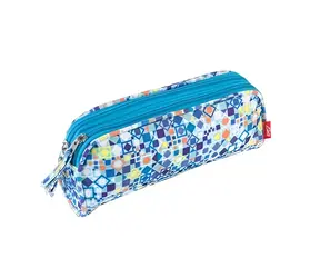 Etui Easy Student turkusowo-niebieskie kostki / Etui / 2 zamki / 24×12×5 cm