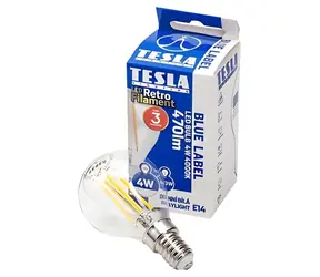 Żarówka TESLA FILAMENT RETRO miniglobe E14 4W przezroczysta / LED / 230V / 470lm / 25 000h / 4000K światło białe dzienne / 360°