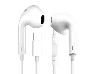 Słuchawki douszne Fiesta z mikrofonem białe / Słuchawki douszne z mikrofonem / USB-C / Przewodowe