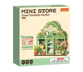 Robotime 3D drewniana układanka Miniaturowy domek Ogród z zieloną fontanną