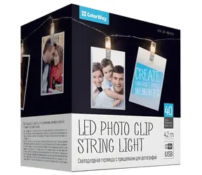 Colorway kołki LED do zdjęć, ciepła biel / Łańcuch świetlny / 40 diod LED / 4,2 m / Zasilanie USB