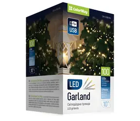 Łańcuch LED Colorway ciepła biel / łańcuch LED / 100 diod LED / 10 m / do użytku wewnątrz / 8 funkcji / zasilanie USB