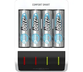 Ansmann Comfort SMART biały/czarny / Ładowarka / USB / + 4× AA 2100 mAh