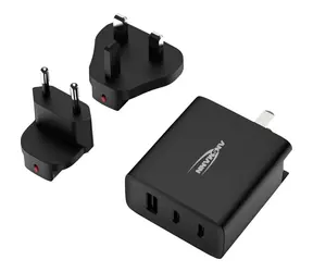 Ansmann TC315 czarny / Ładowarka podróżna / 3x USB-A / 15 W / Wtyczki brytyjskie i EU