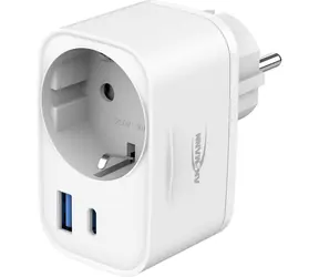 Ansmann HS220 biały / Adapter ładujący / 1x USB-C / 1x USB-A / 20 W / PD / z gniazdem przelotowym 16 A