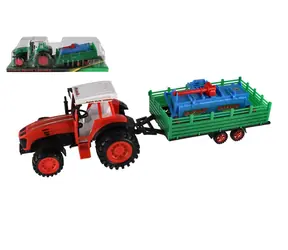 TEDDIES Traktor z przyczepą i glebogryzarką / Napęd na koło zamachowe / 52 cm / Plastik / 2 kolory / od 3 lat