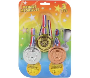 Medale Orion ze wstążką 3 szt. / Nagrody sportowe / plastikowe / średnica 6 cm / na karcie