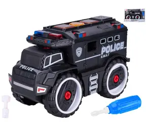 Samochód policyjny do wkręcania / Zestaw montażowy / Na baterie / Światło i dźwięk / 24 cm / od 3 lat