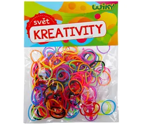 WIKY Loom Bands / Zestaw do robienia kreatywnych bransoletek / 200 szt. + szydełko + zaciski / mix kolorów