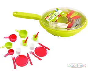 ECOIFFIER Zestaw naczyń kuchennych dla dzieci z patelnią / Zestaw naczyń kuchennych do kuchni dziecięcej / plastik / od 18 miesięcy