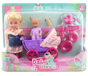 Lalka Orion z wózkiem i niemowlęciem / Zestaw do zabawy / plastik, materiał / 12 cm / od 3 lat