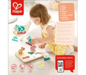 Hape Puzzle z wkładkami Zwierzęta / Drewno / 5 elementów / Dźwięk / od 2 lat