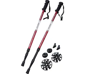 Kije trekkingowe KUBIsport 3-częściowe czerwone / Kije trekkingowe / Zawieszenie ANTISHOCK / 65-135 cm / 1 para
