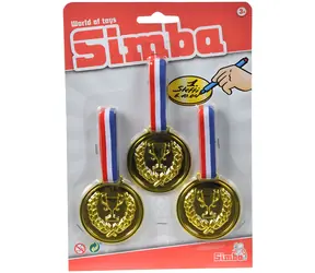 Medal złoty Simba z trójkolorową wstążką 3 szt. / Nagrody sportowe / średnica 6 cm / na karcie
