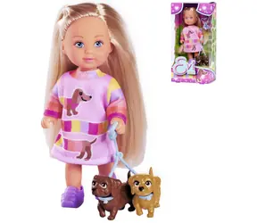Simba Lalka Evička z 2 psami na smyczy / 12 cm / od 3 lat