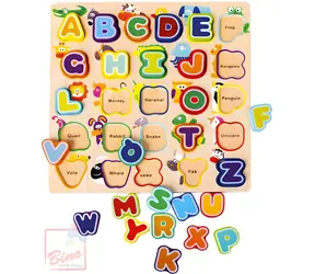 Bino Puzzle do układania Alfabet angielski ze zwierzętami / Drewno / od 18 miesięcy