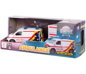 KIDS GLOBE Traffic VW Transporter ambulans z przyczepą / Samochód z przyczepą / 27,5 cm / Metal, plastik / od 3 lat