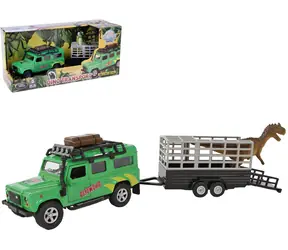 KIDS GLOBE Traffic Land Rover z przyczepą i dinozaurem / Samochód z przyczepą / 28 cm / metal / od 3 lat
