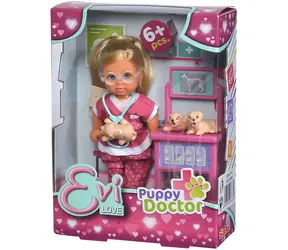 Simba Lalka Evička Weterynarz z 3 szczeniakami / 12 cm / stół do badań i akcesoria / od 3 lat