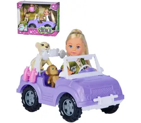 Simba Evička Safari Doll / 12 cm / z autem, małpką, lwem i lornetką / od 3 lat