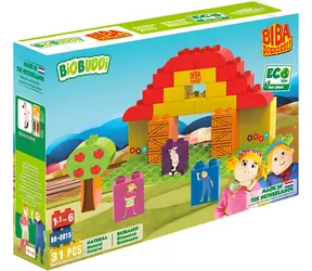 BIOBUDDI BIBA Boerderij Farm Building Kit / 31 sztuk z naklejkami / Trzcina cukrowa / od 18 miesięcy