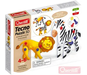 QUERCETTI Tecno Puzzle 3D Lew i ZEBRA / 26 elementów / Karton + plastik / 4+