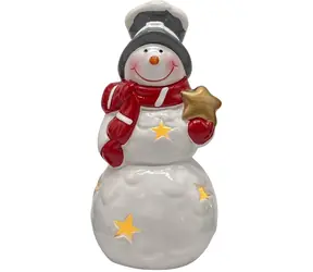 SPARKYS Ceramiczny bałwan z oświetleniem LED / Dekoracja świąteczna / Oświetlenie LED / 8 x 15,8 cm
