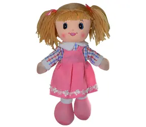 SPARKYS Lalka szmaciana w ciemnoróżowej sukience z niebieskimi rękawami / Materiał tekstylny / 30 cm / od 3 lat