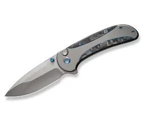 Nóż kieszonkowy Zizzit Titanium Grey Marble CF / stal CPM-20CV / rękojeść z Titan i włókna węglowego / blokada przycisku