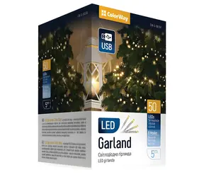 Łańcuch LED Colorway do wnętrz, 50 diod LED, ciepła biel, 5 m, 8 funkcji, zasilanie USB