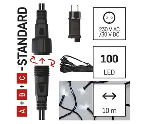 Emos D1AC01 CONNECT / Łańcuch startowy z zasilaczem / 100 LED / 10 m / zimna biel / IP44
