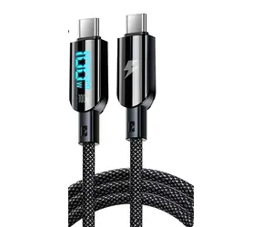 Vakoss TC-U560 czarny / Kabel USB USB-C - USB-C / Wyświetlacz LED / 100 W / 1,5 m