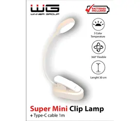 Winner Group Night Reader biała / Lampka do czytania LED / klips / 3000-6500K / USB-C / 800 mAh