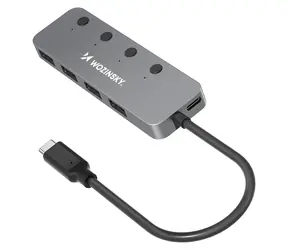 Wozinsky WHS080YSS szary / hub USB / 4w1 / USB-A 3.0 / aluminium / pojedyncze przełączniki / kabel 15 cm