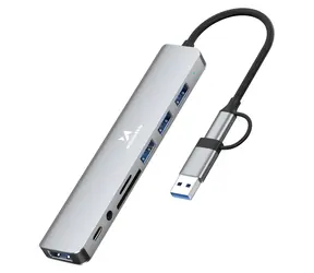 Wozinsky WAH-81 szary / hub USB / 8w1 / USB 3.0 / czytnik kart SD / wyjście audio