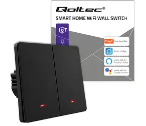 Qoltec 52708 czarny / Inteligentny przełącznik / 2 kanały / Wi-Fi / Tuya / SMART Life / Timer