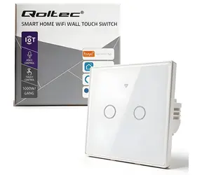 Qoltec 52716 biały / Przełącznik dotykowy / 2 kanały / Wi-Fi 2.4 GHz / Tuya SMART Life / Timer