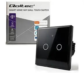 Qoltec 52712 czarny / Inteligentny przełącznik dotykowy / 2 kanały / Wi-Fi / Tuya / szkło hartowane