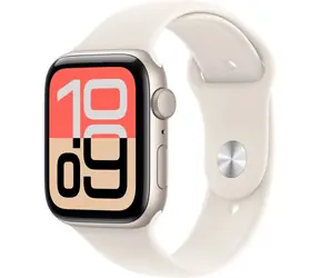 Apple Watch SE 3 (2025) GPS 44 mm, obudowa aluminiowa w kolorze gwiaździstej bieli - pasek sportowy w kolorze gwiaździstej bieli, rozmiar M/L / 160-210 mm
