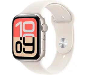 Apple Watch SE 3 (2025) GPS 40 mm, koperta aluminiowa w kolorze gwiaździstej bieli - pasek sportowy w kolorze gwiaździstej bieli, rozmiar M/L / 150-200 mm