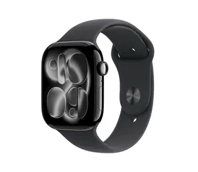 Apple Watch Series 11 GPS 42 mm, obudowa aluminiowa w kolorze fortepianowej czerni - pasek sportowy w kolorze czarnym, rozmiar M/L / 150-200 mm