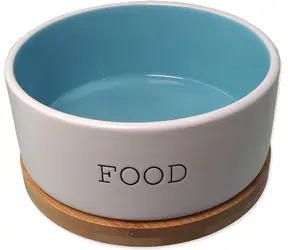 Miska ceramiczna Dog Fantasy FOOD biało-niebieska z podstawką 16x6,5cm. 850ml